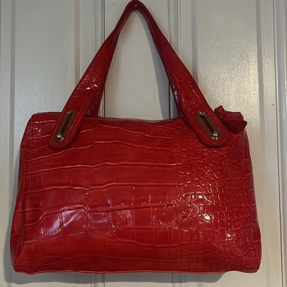Liz Claiborne Red Handbag Purse Faux Alligator Sliding Straps - Picture 2 of 6